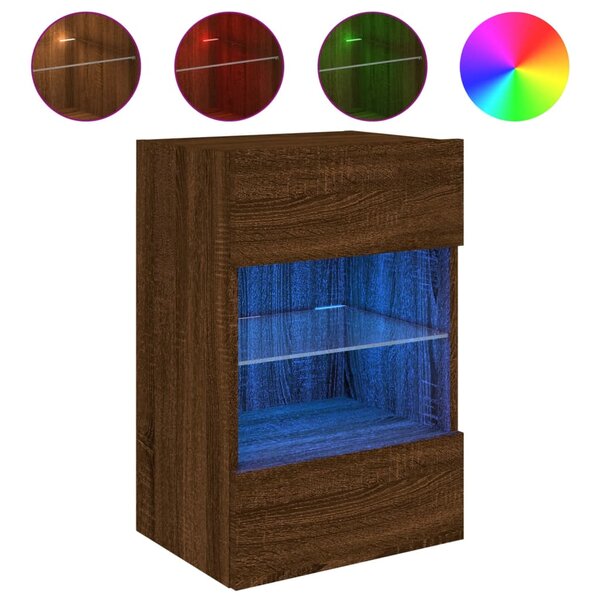 vidaXL Meuble TV mural avec lumières LED chêne marron 40x30x60 5 cm