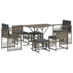 vidaXL Ensemble à manger de jardin et coussins 7 Pièces gris rotin