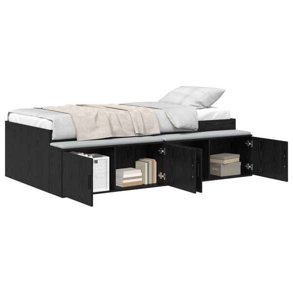 vidaXL Cadre de lit avec rangement Chêne noir 90x190 cm