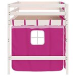 vidaXL Lit mezzanine enfants et rideaux rose 80x200cm bois pin massif