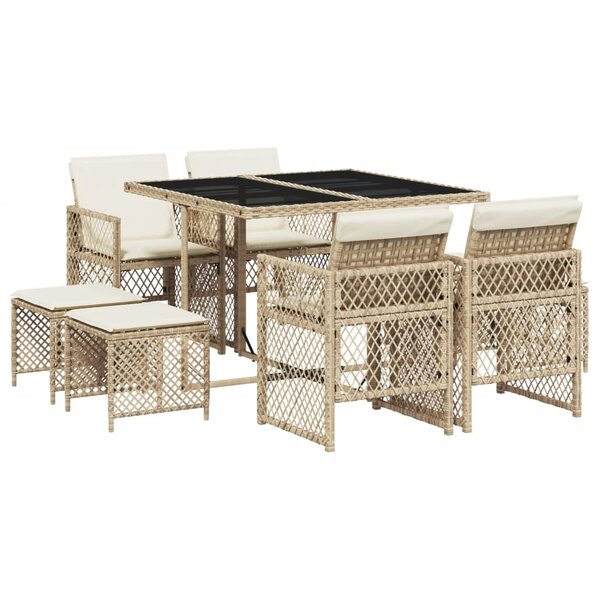 vidaXL Ensemble à manger de jardin et coussins 9 Pièces beige Poly rotin