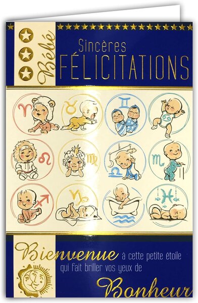 Carte Félicitations Naissance ou Adoption Bébé Garçon Enveloppe Bleue 12x17 5cm