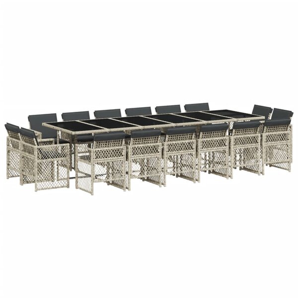 vidaXL Ensemble à manger de jardin et coussins 17 Pièces gris clair rotin