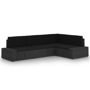 vidaXL Salon de jardin 4 Pièces avec coussins Noir Résine tressée