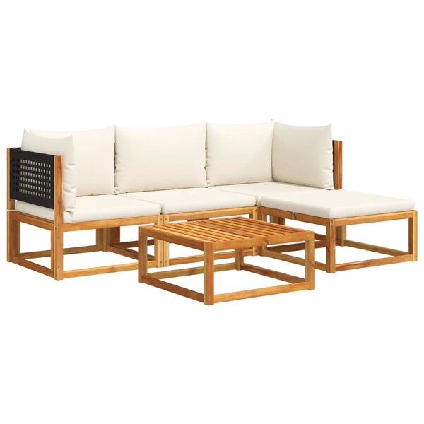 vidaXL Salon de jardin avec coussins 5 Pièces Bois d'acacia solide
