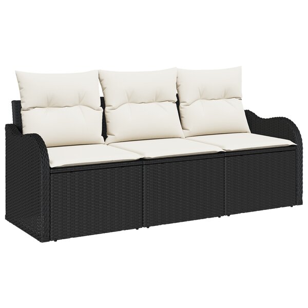 vidaXL Ensemble canapé de jardin 3 pièces avec coussins noirs en rotin synthétique