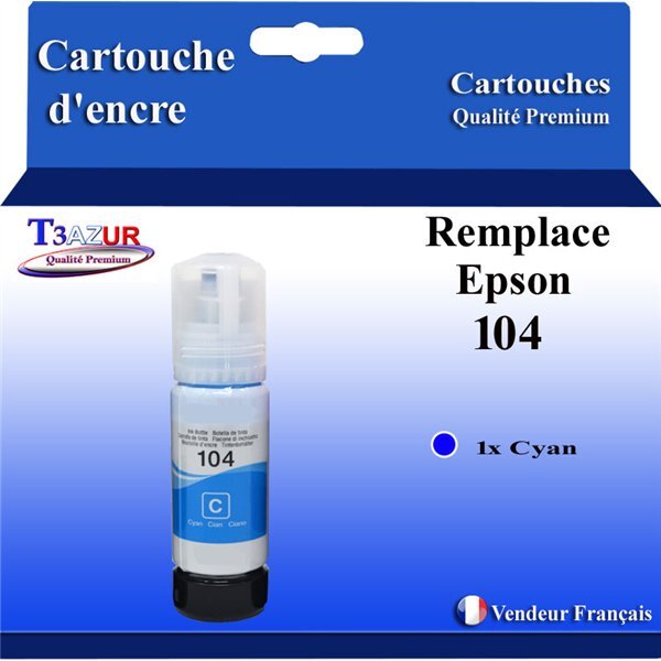 T3AZUR - Bouteille compatible avec Epson 104 EcoTank ET-2710  ET-2720  ET-2750 - Cyan