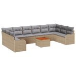 Set canapé jardin vidaXL 11 pièces avec coussins Beige Poly Rattan Acacia