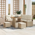 Ensemble de Sofa Jardin de 8 Pièces avec Coussins Beige en Poly Rattan Acacia