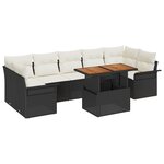 vidaXL Ensemble de Canapé de Jardin 8 Pièces avec Coussins Noir Poly Rotin Acacia