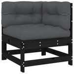 vidaXL Canapé d'angle avec coussins noir bois de pin solide