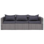 vidaXL Meuble de jardin 3 Pièces avec coussins Gris Résine tressée