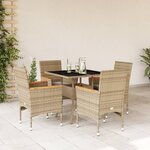 vidaXL Ensemble à manger de jardin et coussins 5 Pièces beige rotin verre