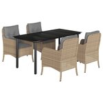 vidaXL Ensemble à manger de jardin avec coussins 5Pièces Beige poly rotin