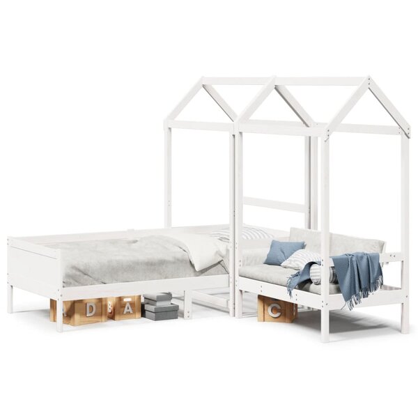 vidaXL Ensemble de lit de jour et de banc avec toit sans matelas blanc