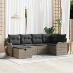 Ensemble de Canapé de Jardin 6 Pièces avec Coussins en Rattan Poly Gris