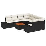 vidaXL Ensemble de salon de jardin 9 pièces avec coussins en poly rattan noir et acacia