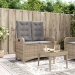 vidaXL Banc inclinable de jardin avec coussins beige résine tressée