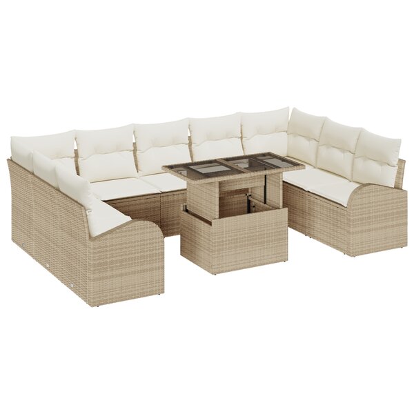 vidaXL Ensemble de canapé de jardin 10 pièces avec coussins beige en rattan synthétique