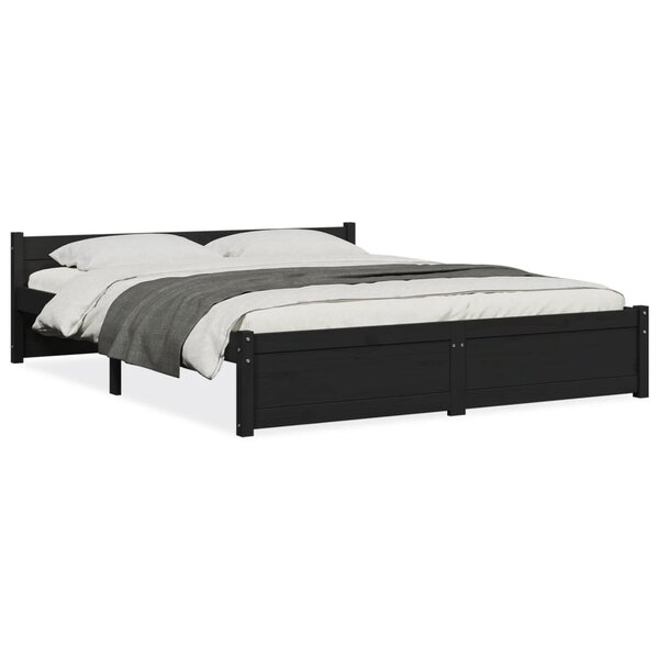 vidaXL Cadre de lit Noir Bois massif 150x200 cm Très grand