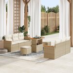 Ensemble de canapé de jardin 9 pièces avec coussins beige en poly rotin acacia