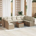 Ensemble de canapé de jardin vidaXL 10 pièces avec coussins beige poly rotin acacia