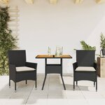 vidaXL Ensemble à manger de jardin et coussins 3 Pièces noir rotin acacia