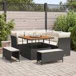 Ensemble de Canapé de Jardin 8 Pièces avec Coussins Noir en Poly Rattan et Acacia