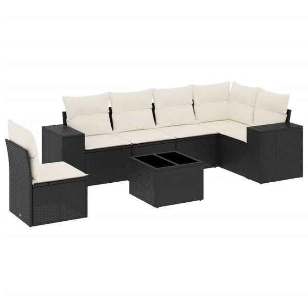 vidaXL Salon de jardin 7 Pièces avec coussins noir résine tressée