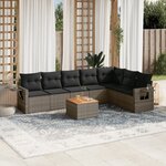 vidaXL Salon de jardin 8 Pièces avec coussins gris résine tressée