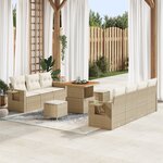 Ensemble de 10 Pièces de Canapé de Jardin avec Coussins Beiges en Rotin Poly Acacia