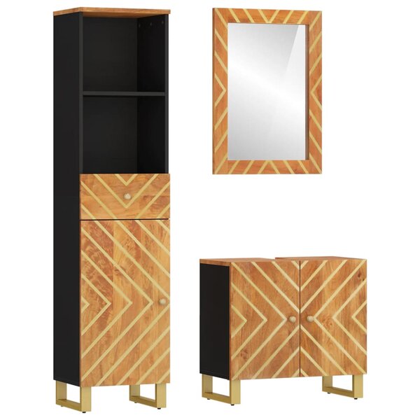 vidaXL Ensemble d'armoires de bain 3 Pièces marron noir bois de manguier