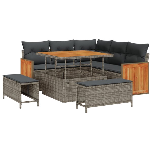 Set de Canapé de Jardin vidaXL de 8 Pièces avec Coussins Gris Poly Rattan Acacia