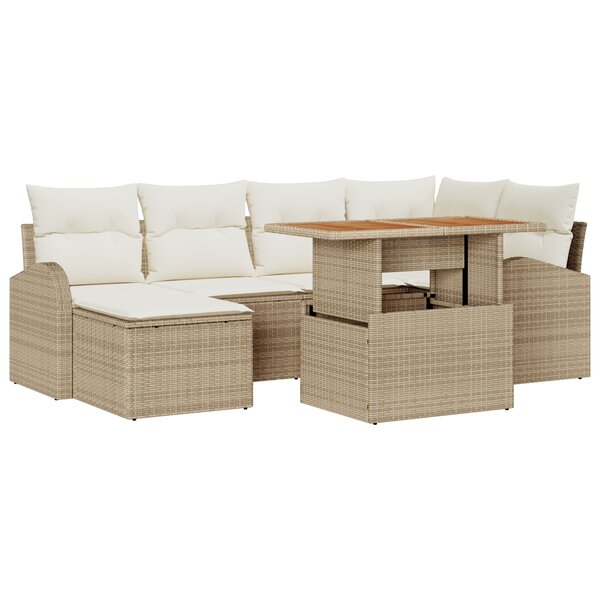 vidaXL Ensemble de salle à manger de jardin 7 pièces avec coussins Beige Poly Rattan