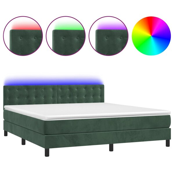 vidaXL Sommier à lattes de lit matelas et LED Vert foncé 180x200 cm