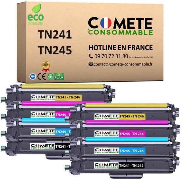 TN241 TN245 - Pack 8 Toners Compatibles avec BROTHER TN241 TN245 Noir Cyan Magenta Jaune - Entrepris française