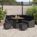 Ensemble de canapés de jardin 8 pièces avec coussins Noir rotin acacia