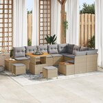 Ensemble de canapé de jardin de 12 pièces vidaXL avec coussins Beige Poly Rotin Acacia