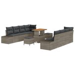 Ensemble de canapé de jardin 11 pièces avec coussins gris poly rattan acacia