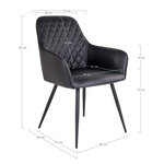 Chaise de salle à manger à accoudoirs en cuir synthétique noir avec pieds noirs