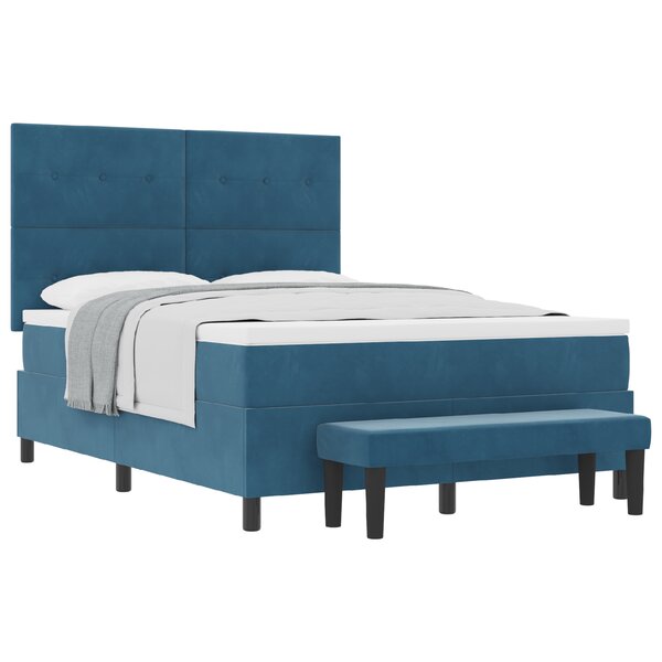 vidaXL Lit Box Spring avec Matelas et Banc Bleu sombre 160x200 cm Velours