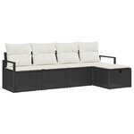 Canapé de Jardin 5 Pièces avec Coussins Noir en Poly Rattan