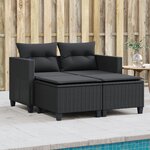 vidaXL Canapé de jardin 2 places avec tabourets noir résine tressée