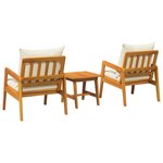 Ensemble Bistro 3 Pièces avec Coussins en Bois Massif d'Acacia