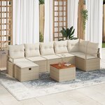 Ensemble de Canapé de Jardin 8 Pièces avec Coussins Beige Rattan Poly