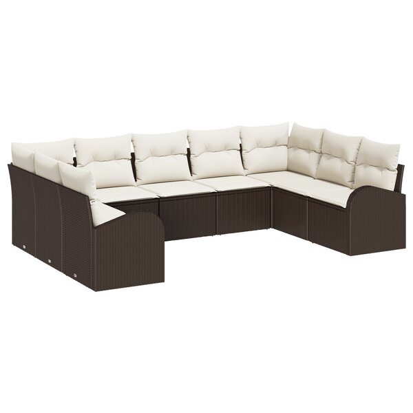 Ensemble de canapé de jardin de 9 pièces avec coussins en poly rattan marron