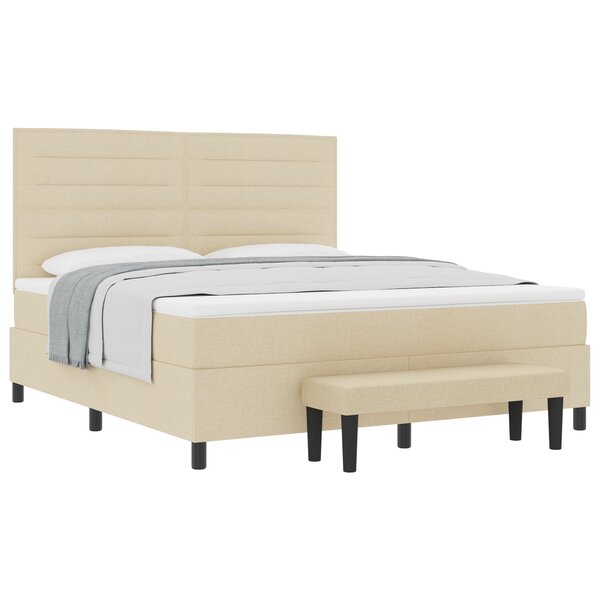 vidaXL Lit box spring avec Matelas & Banc Crème 180x200 cm Tissu