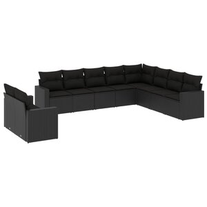 vidaXL Salon de jardin 10 Pièces avec coussins noir résine tressée