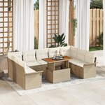 vidaXL Ensemble de repas de jardin 10 pièces avec coussins Beige Rotin Acacia