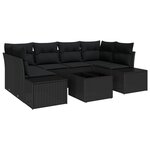 vidaXL Ensemble de salon de jardin 7 pièces avec coussins noir poly rattan